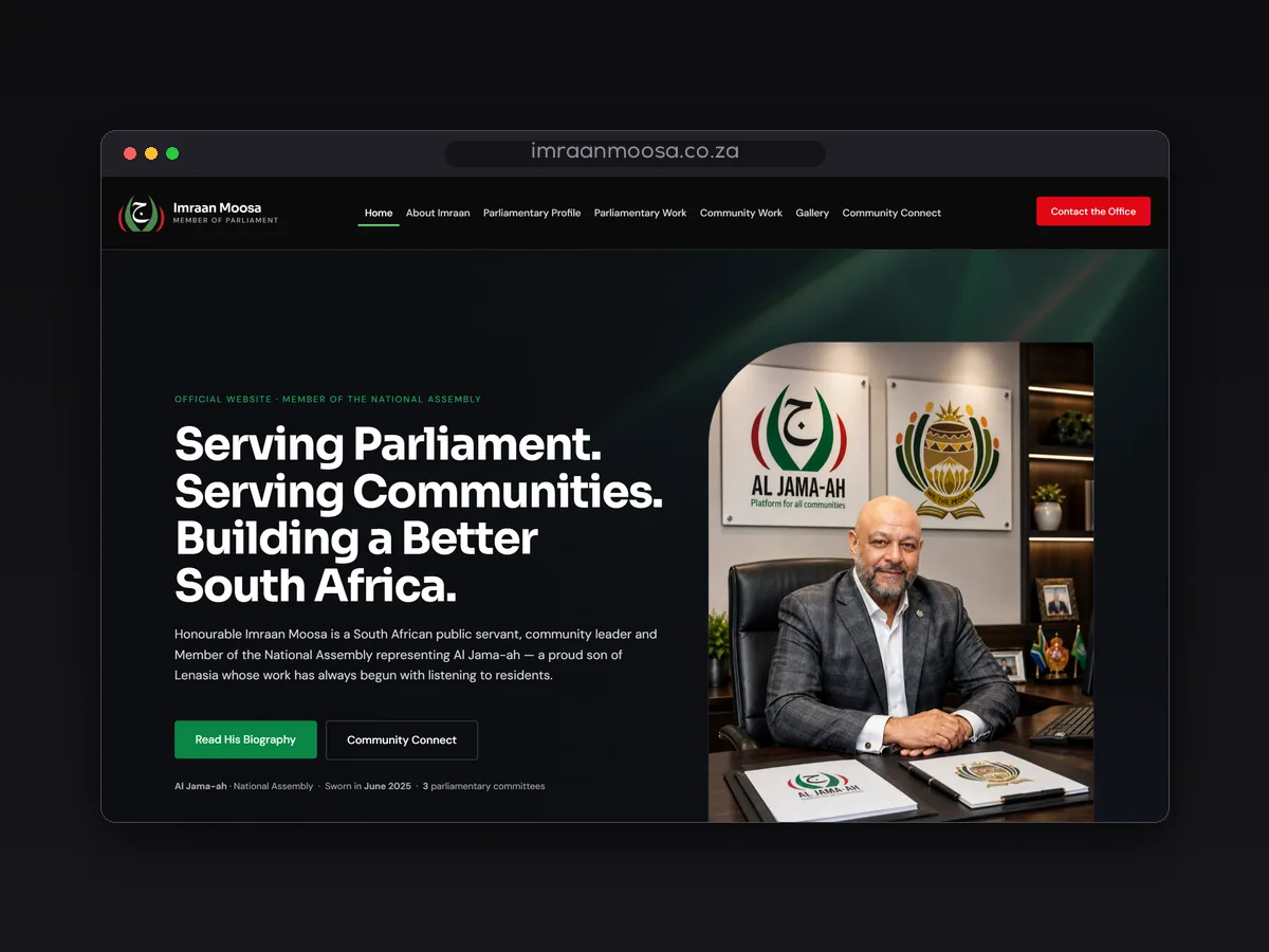 Imraan Moosa MP website by Lemon Media
