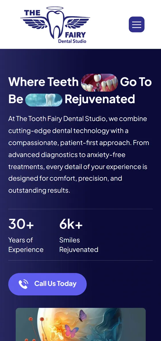 The Tooth Fairy dental studio website on a phone